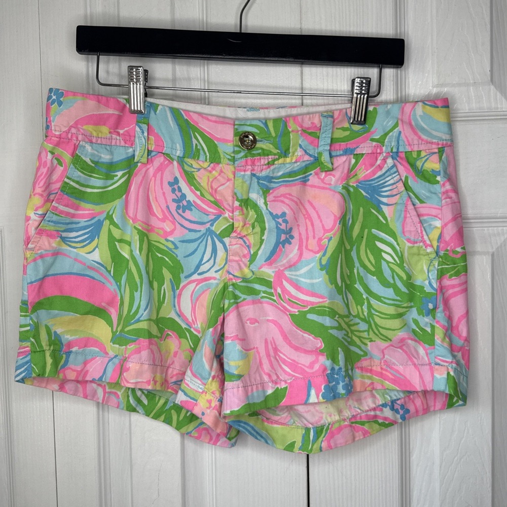 Lilly Pulitzer Callahan Shorts Size 10 Tidal Wave Pans Garden Pink Green Floral